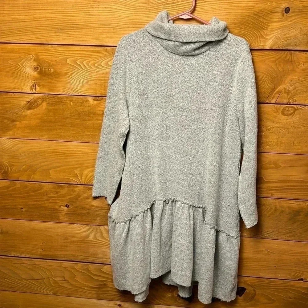 Moth Anthropologie‎ Grey Cowl Neck Peplum Sweater Dress LP Boho Minimalist Cozy